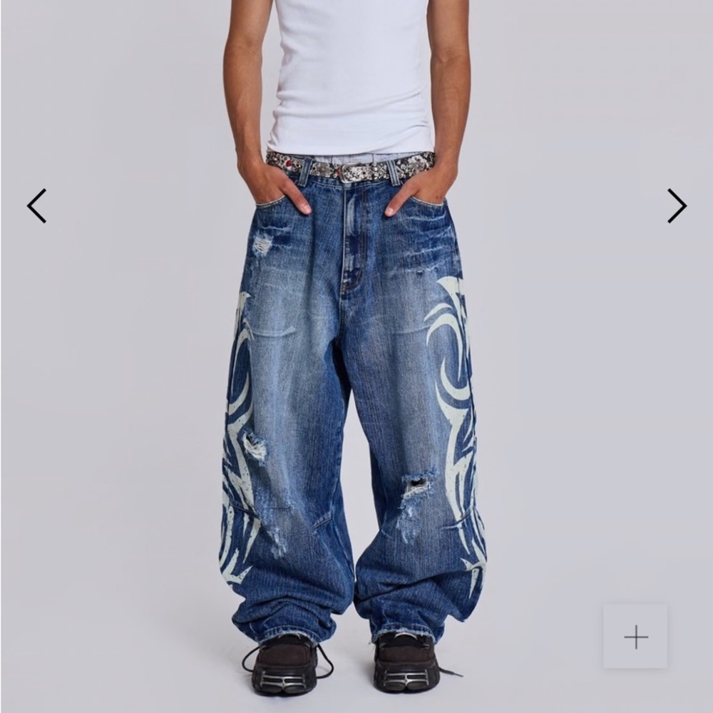 Jaded London Blue Graphic Relaxed Jeans